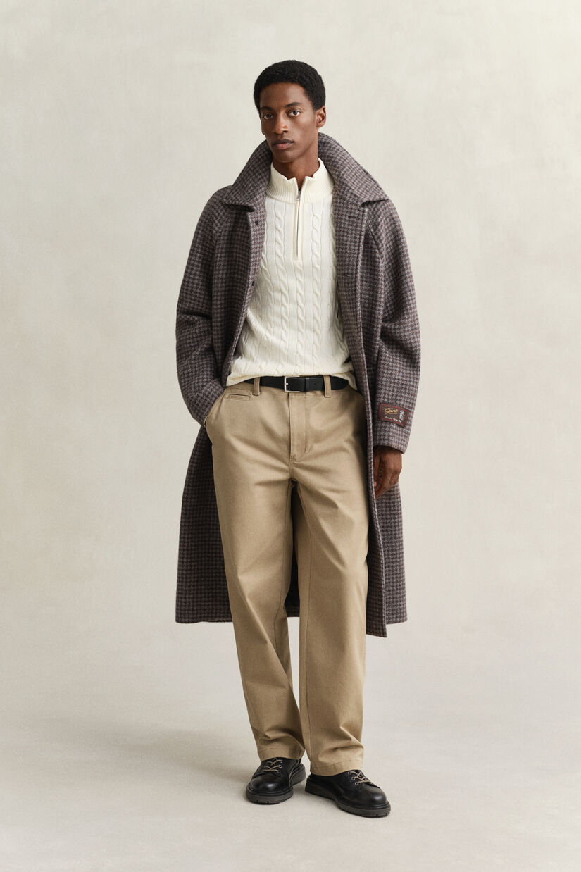 Kabelgebreide trui met korte rit van katoen