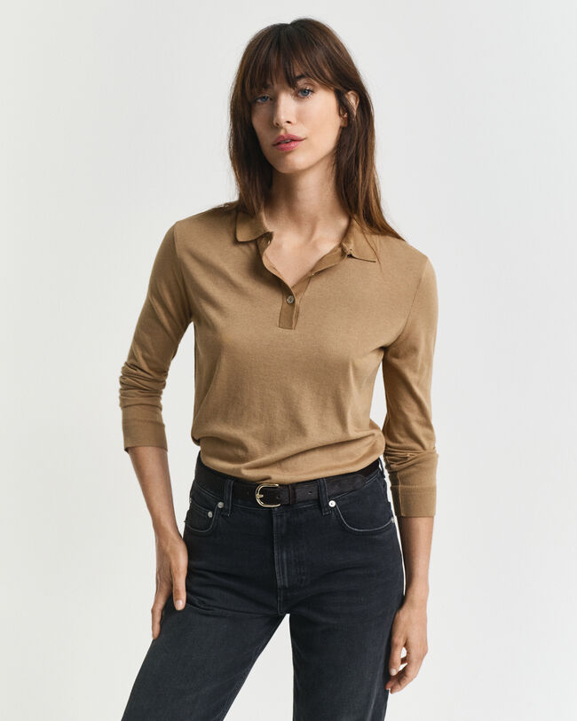 Seamless poloshirt met lange mouwen en knopen