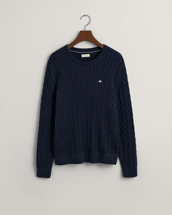 Teens Shield katoenen gebreide kabeltrui met ronde hals