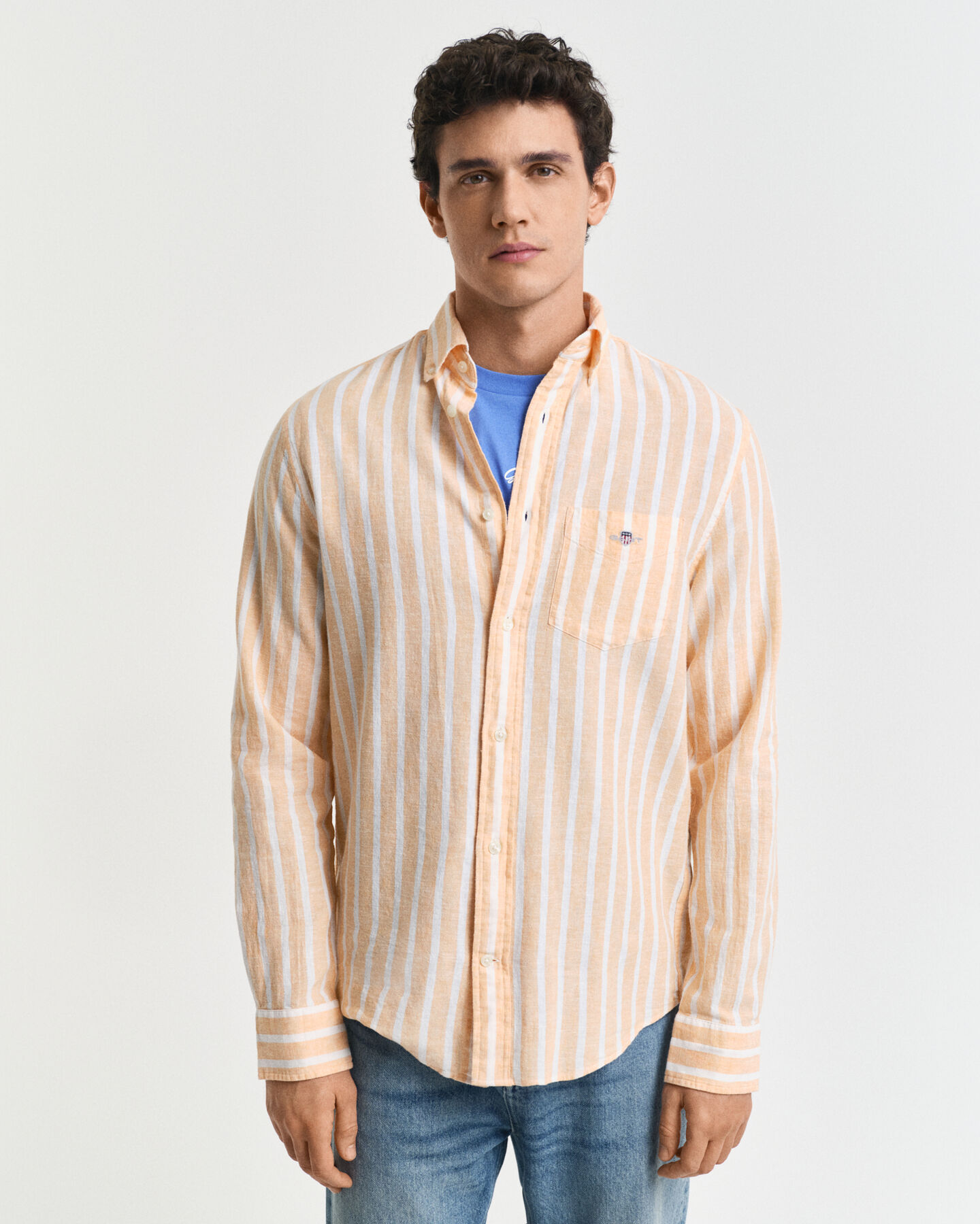 Regular Fit gestreept overhemd van katoen en linnen