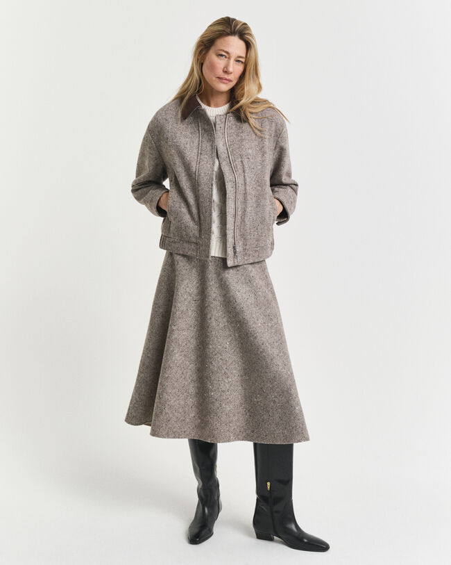 Wollen, uitlopende midirok