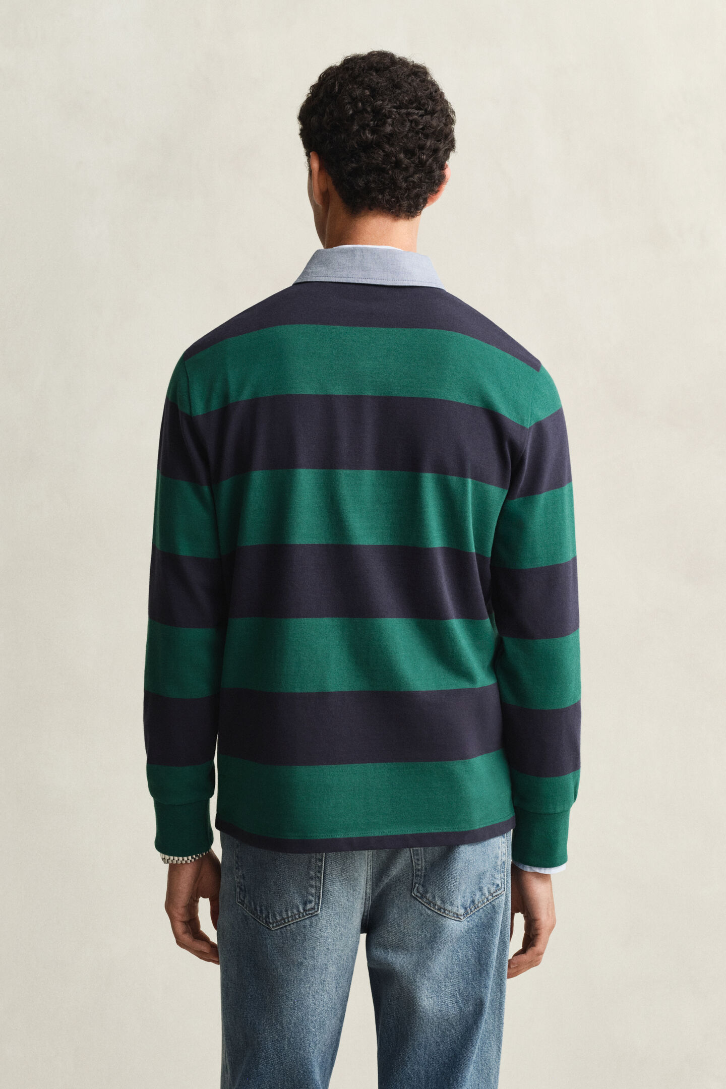 Gestreepte Heavy Rugger met chambray kraag