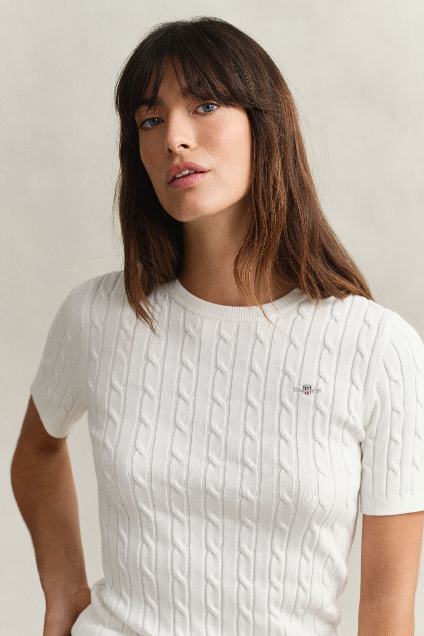 Gebreide kabeltrui met korte mouwen