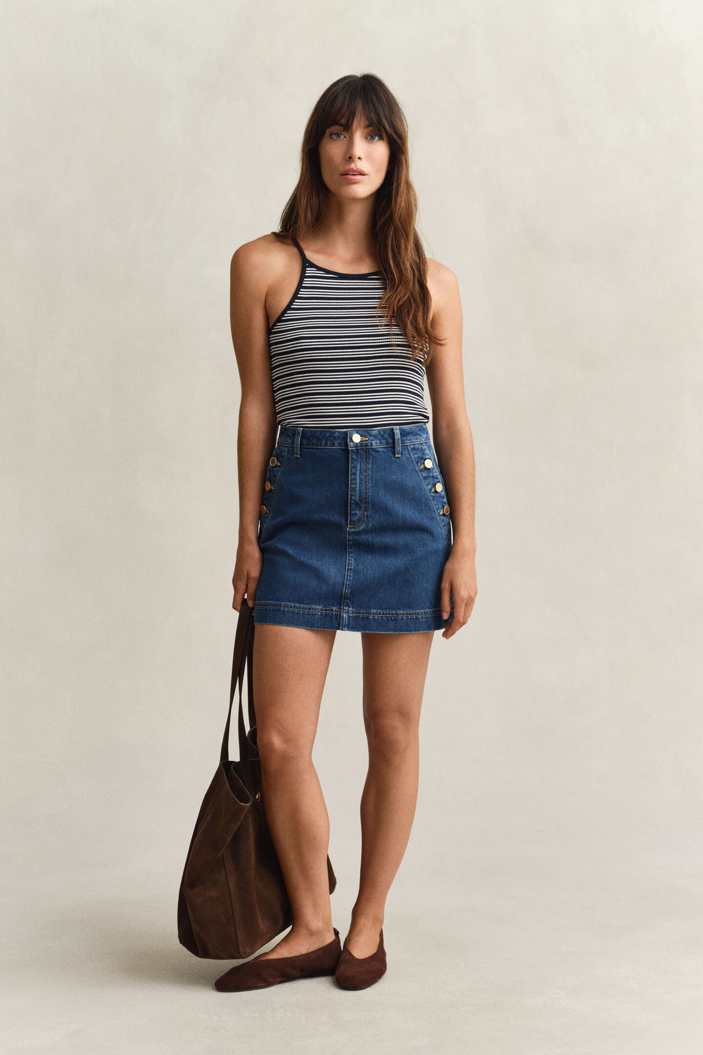 Gestreepte tanktop met halterkraag