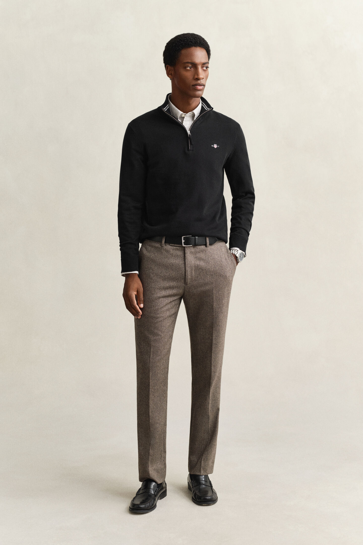 Klassieke sweater van katoen met korte rits