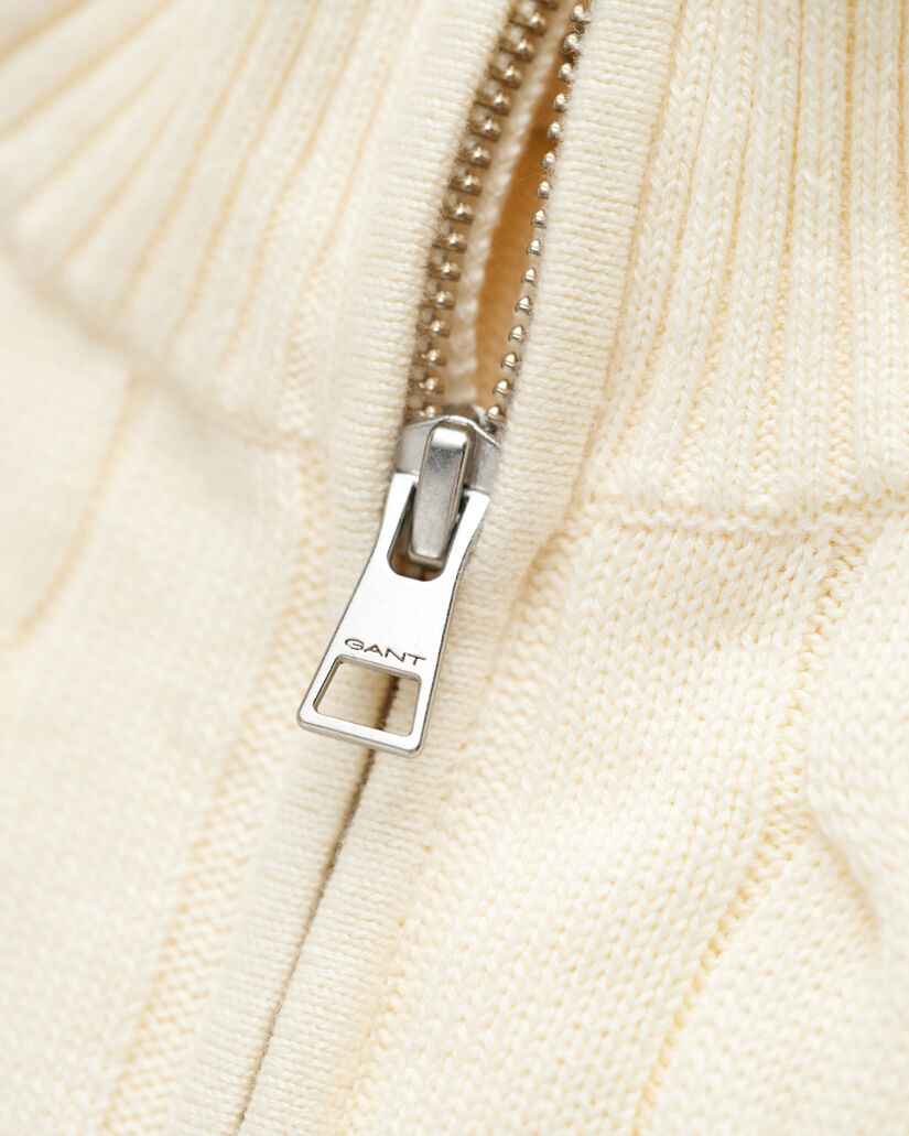 Teens kabelgebreide trui met korte rits van katoen