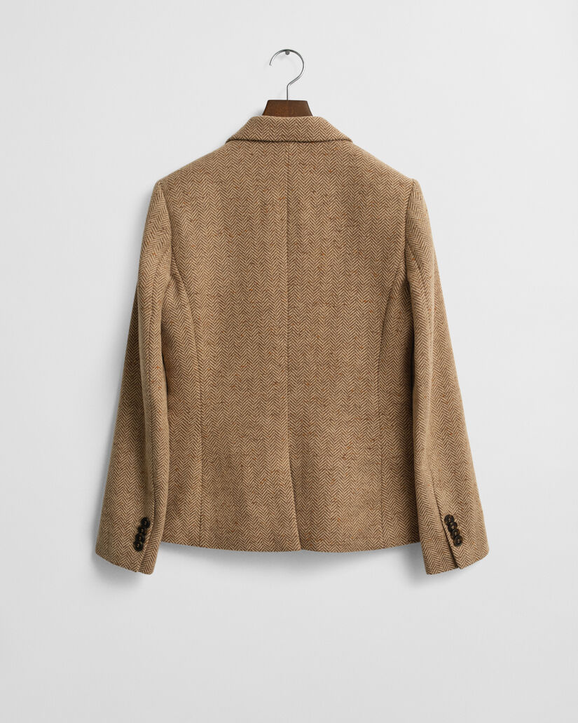 Slim Fit blazer van wolmix met visgraatmotief