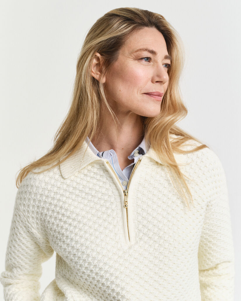 Katoenen Textured sweater met korte rits