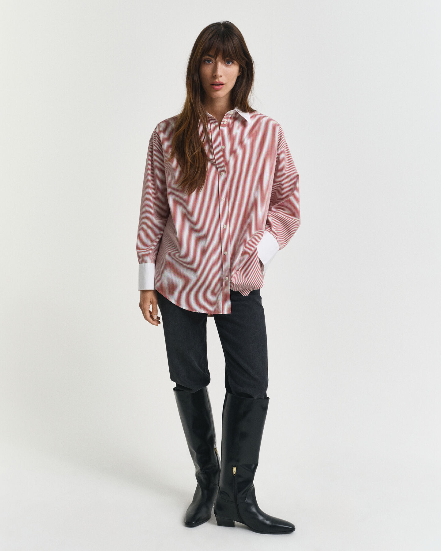 Oversized gestreept overhemd met contrasterende kraag en strepen