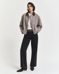 Kabelgebreide top met korte pofmouwtjes