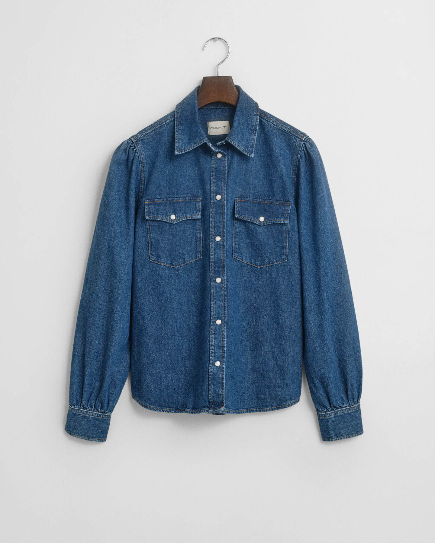 Regular Fit denim overhemd met pofmouwen