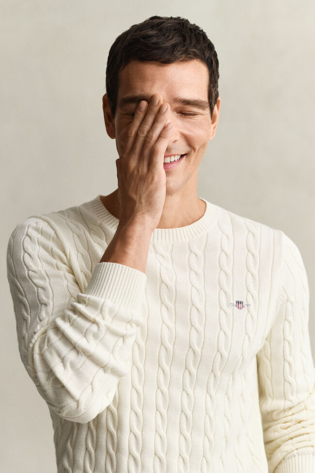 Katoenen gebreide kabeltrui met ronde hals