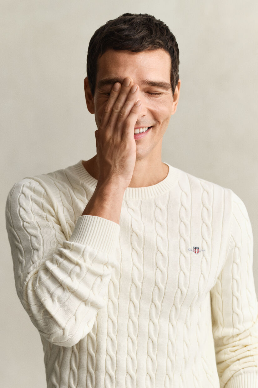 Katoenen gebreide kabeltrui met ronde hals