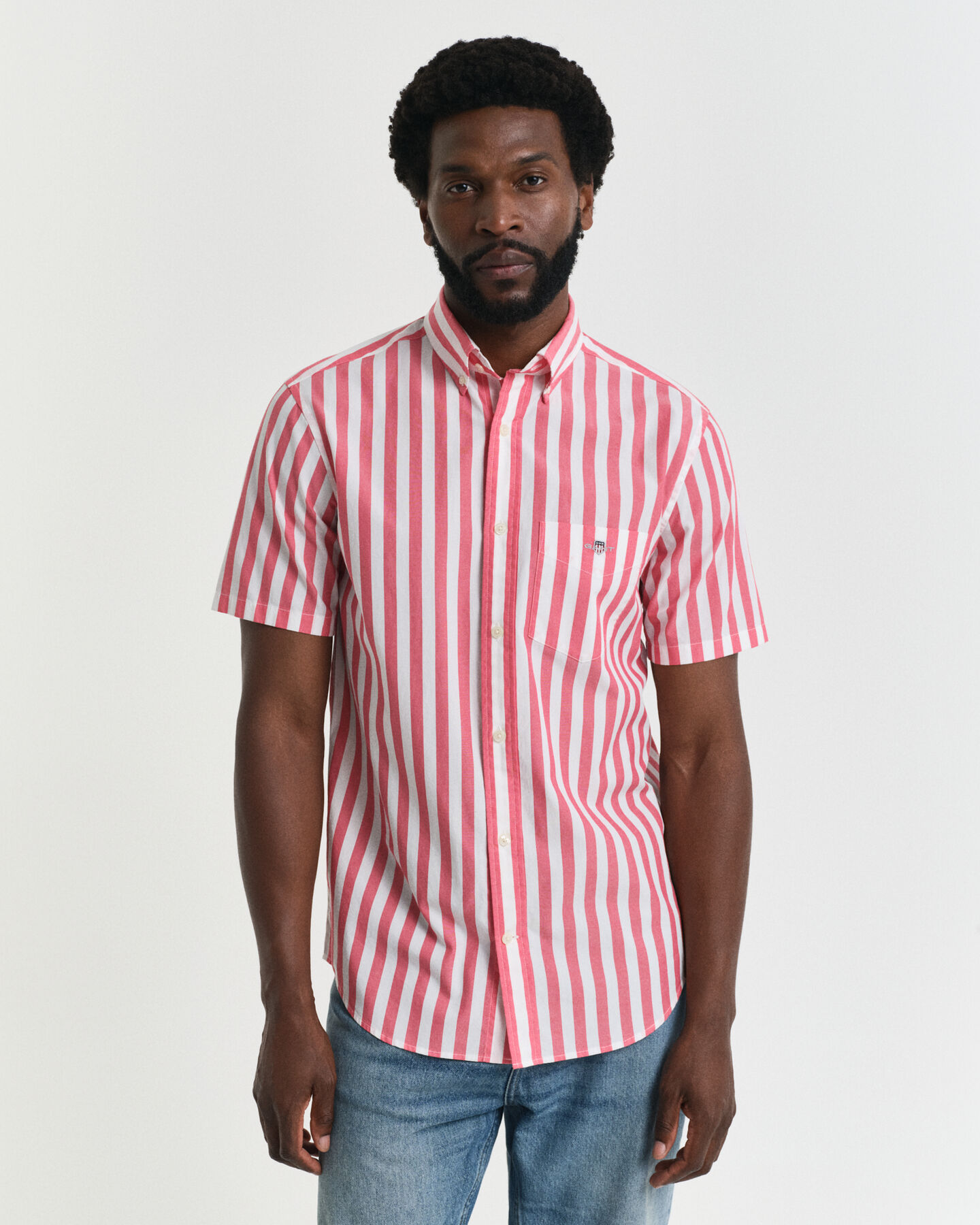 Regular Fit Classic poplin overhemd met korte mouwen en strepen