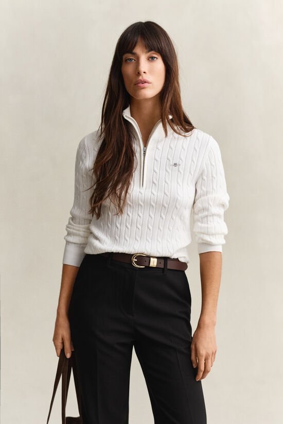 Gebreide kabeltrui met korte rits