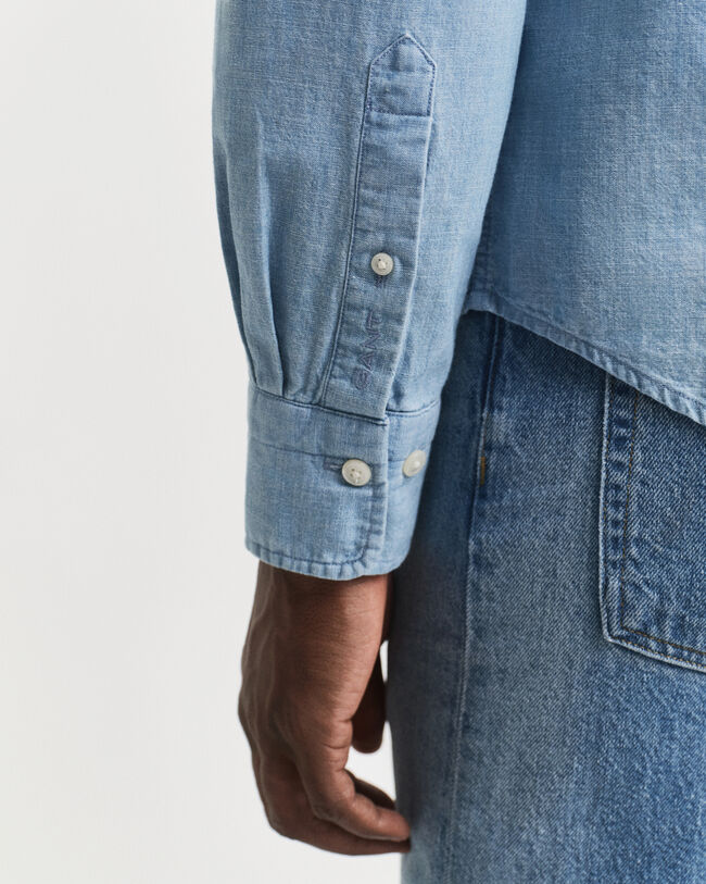 Regular Fit indigo chambray overhemd
