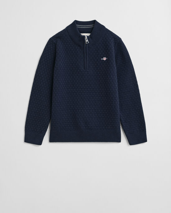 Kids trui met korte rits en microtextuur