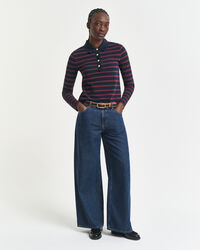 Piqu&eacute; poloshirt met lange mouwen en Bretonse streep