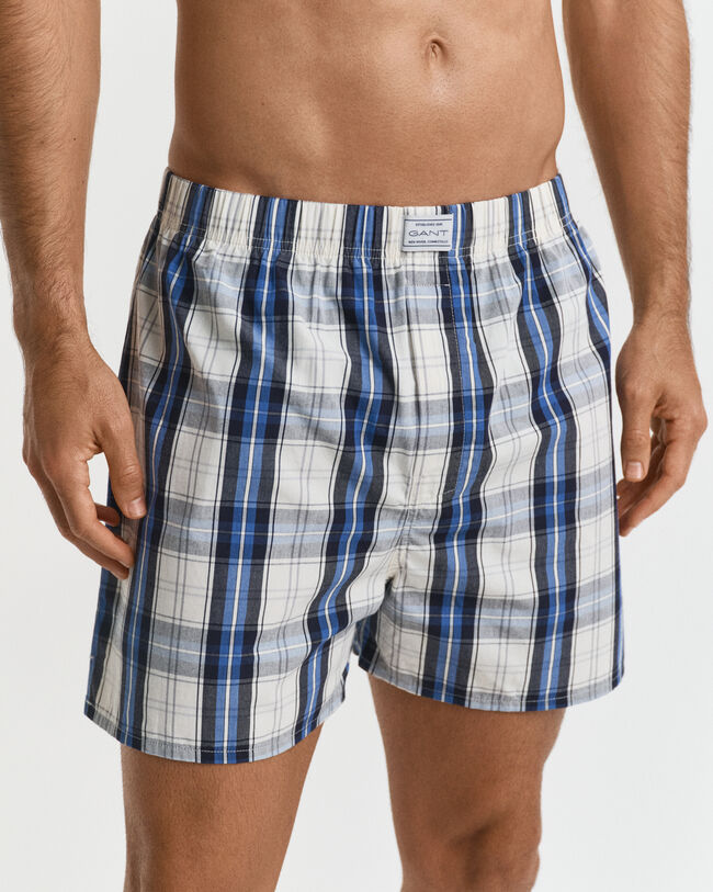 Set van twee boxershorts, geruit & effen