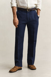 Indigo seersucker kostuumbroek