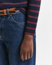 Piqu&eacute; poloshirt met lange mouwen en Bretonse streep