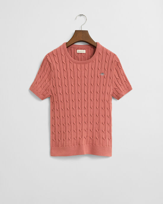 Teen Girls kabelgebreide trui met korte mouwen van stretchkatoen