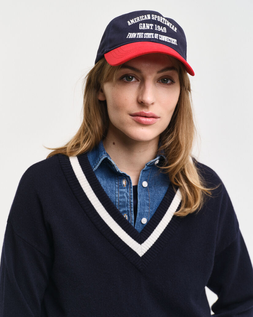 Trui met V-hals en contrast van buitengewoon zachte lamswol