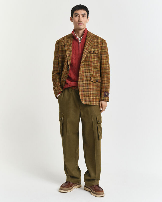 Kabelgebreide trui van lamswol met korte rits