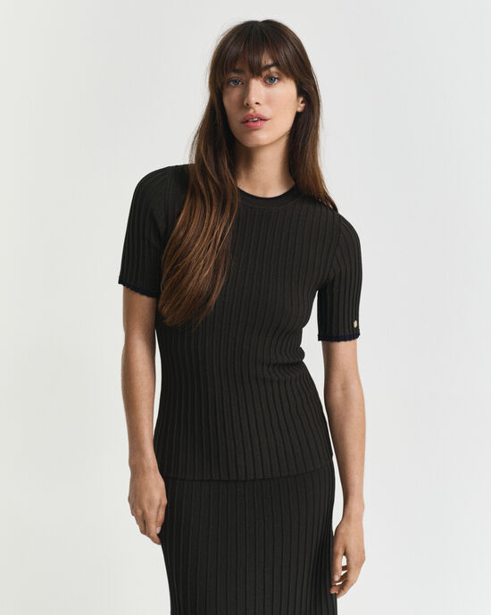 Trui met korte mouwen en contrasterende ribdetails