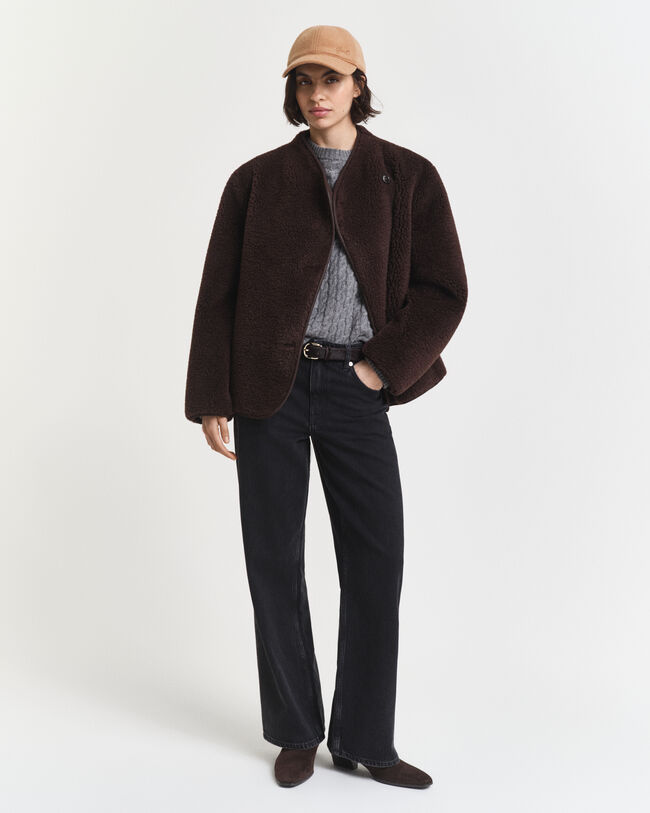 Gebreide kabeltrui met ronde hals van kasjmier