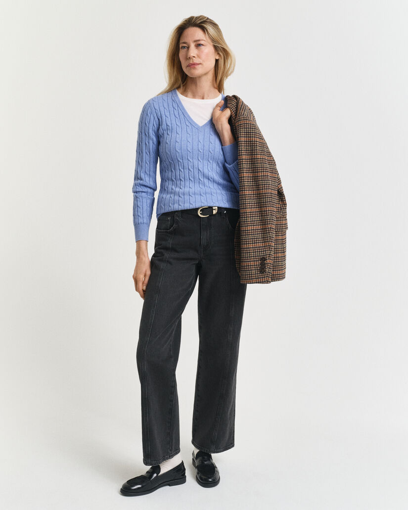 Kabelgebreide trui met V-hals