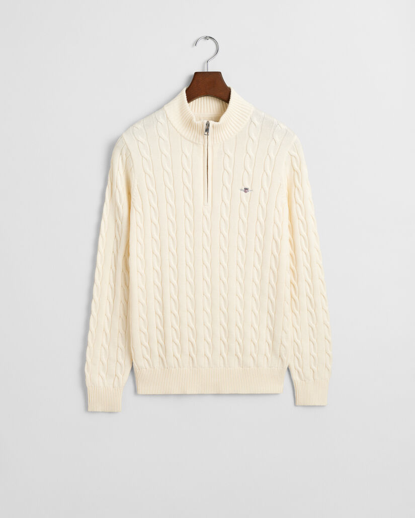 Teens kabelgebreide trui met korte rits van katoen