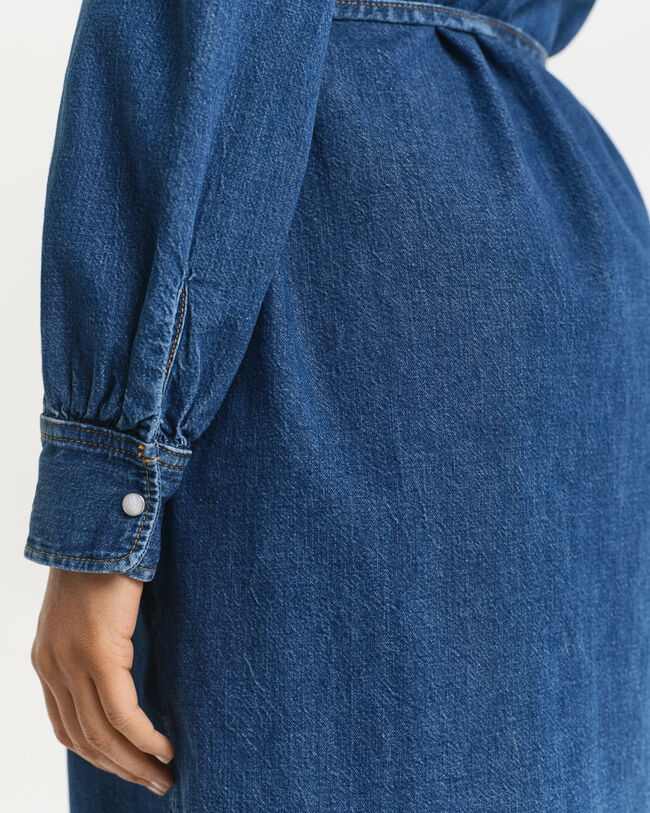 Denim jurk met pofmouwen