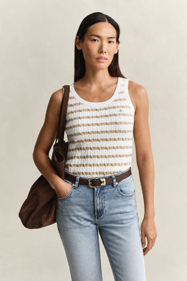 Kabelgebreide tanktop met strepen
