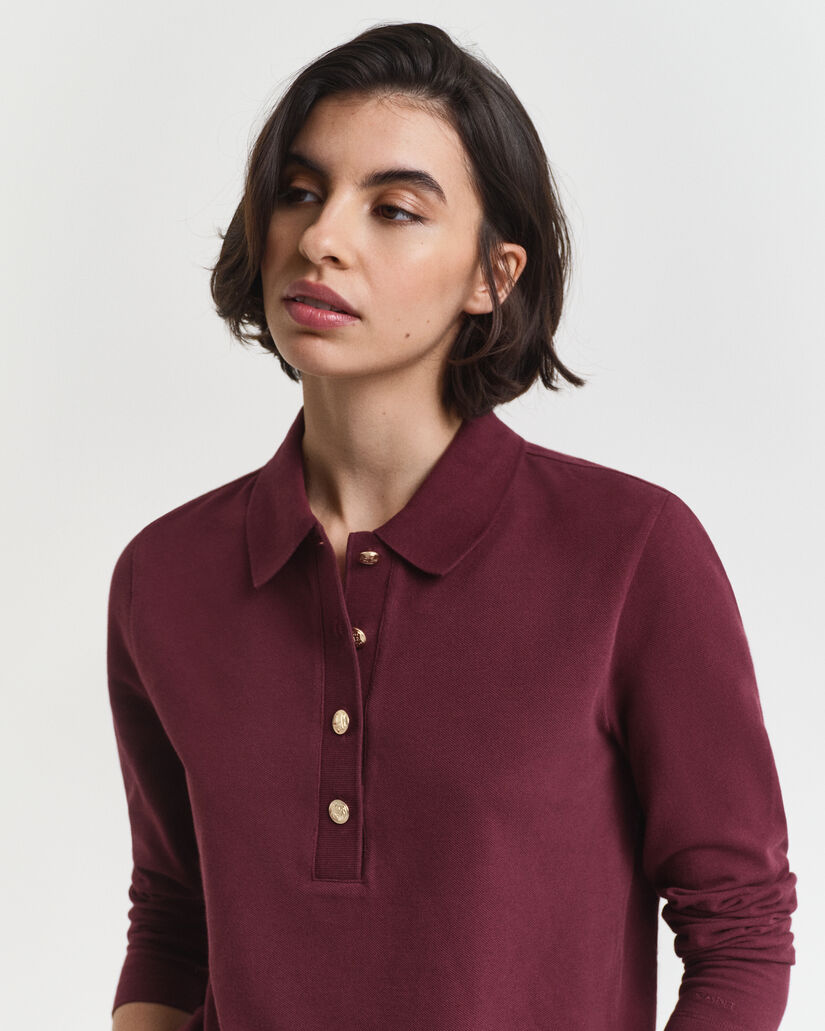 Piqu&eacute; poloshirt met lange mouwen