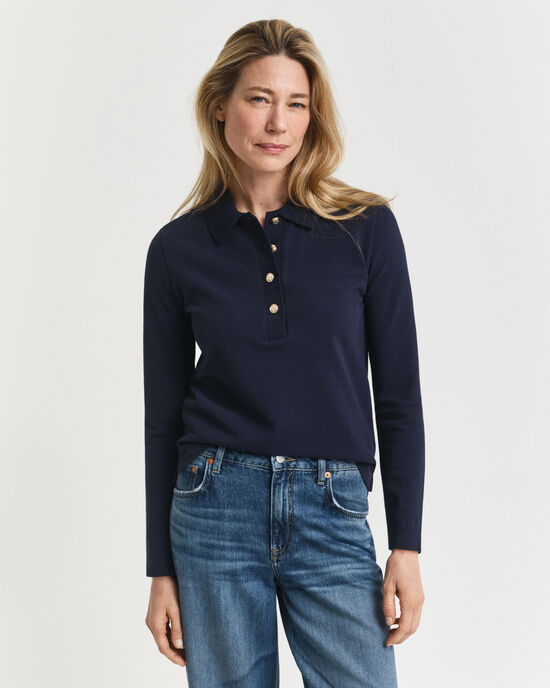 Piqu&eacute; poloshirt met lange mouwen