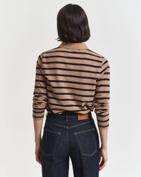 Piqu&eacute; poloshirt met lange mouwen en Bretonse streep