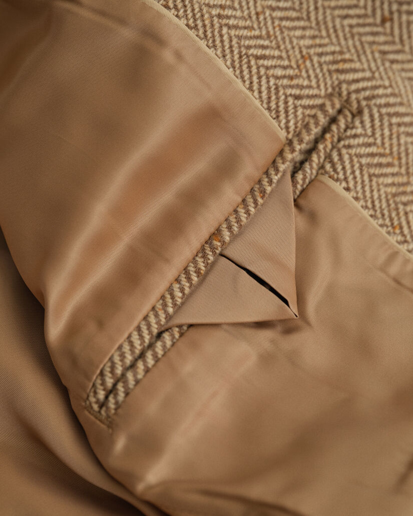 Slim Fit blazer van wolmix met visgraatmotief