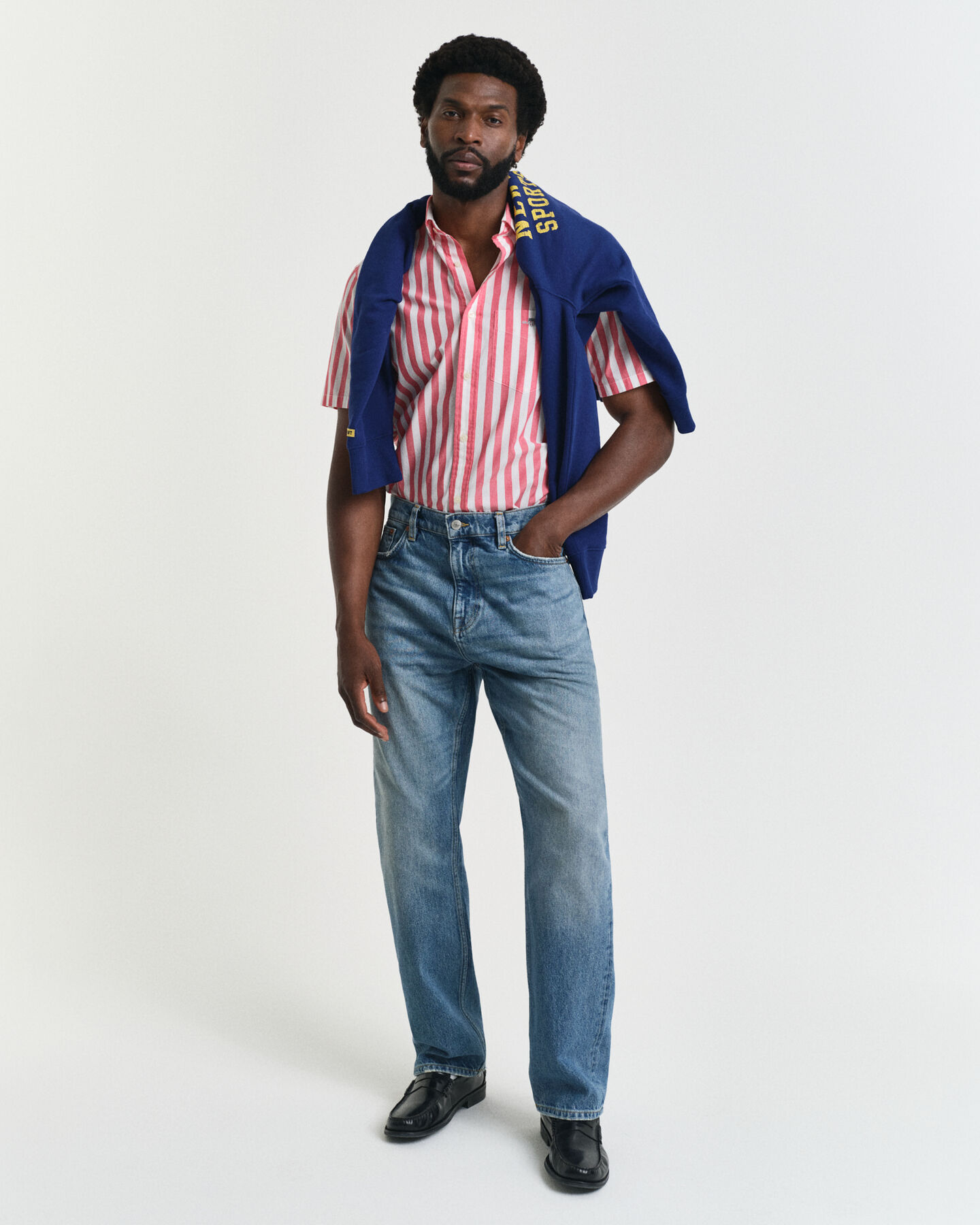 Regular Fit Classic poplin overhemd met korte mouwen en strepen