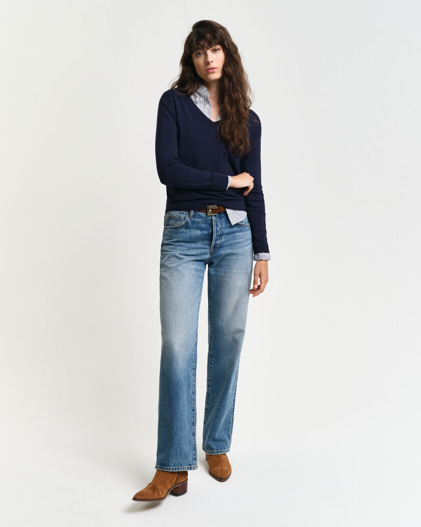 Fijngebreide trui met V-hals