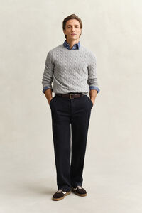 Katoenen gebreide kabeltrui met ronde hals