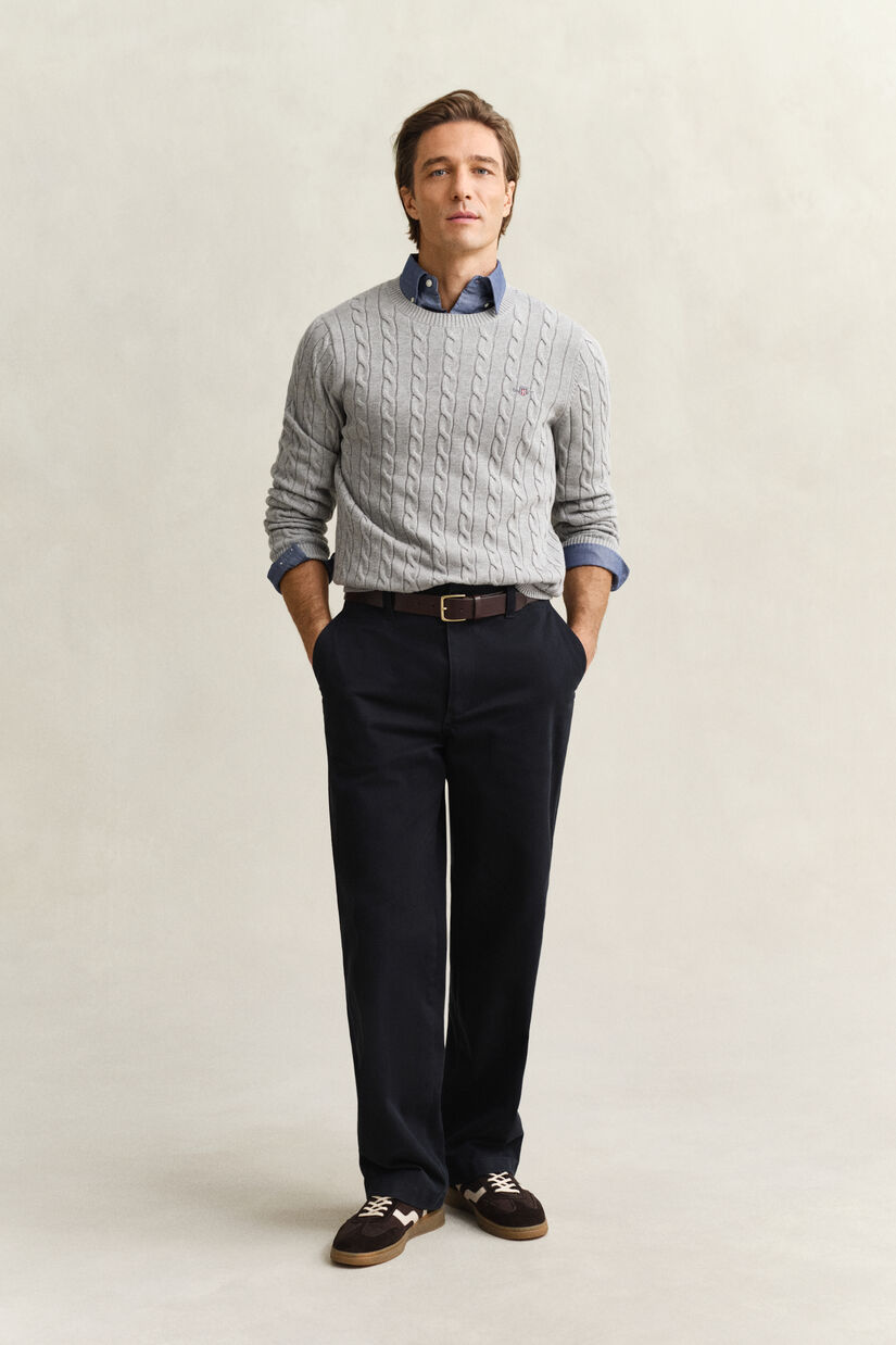 Katoenen gebreide kabeltrui met ronde hals