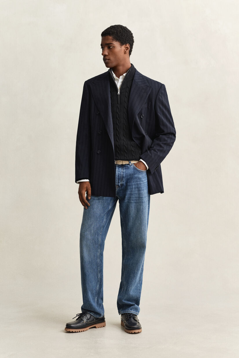 Kabelgebreide trui met korte rit van katoen