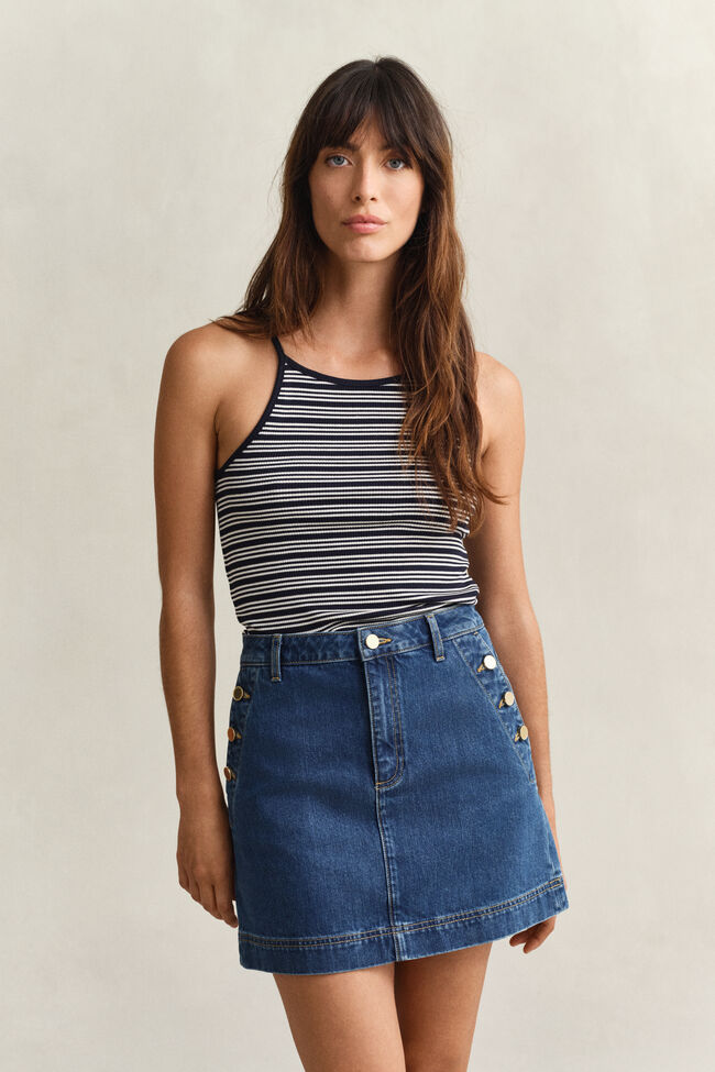 Gestreepte tanktop met halterkraag