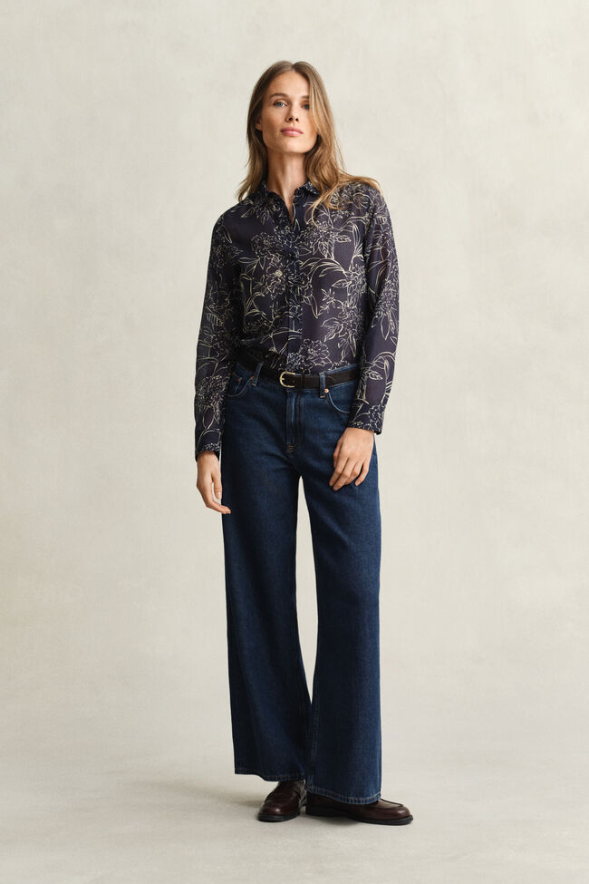 Regular Fit overhemd met bloemenprint van katoen en zijde