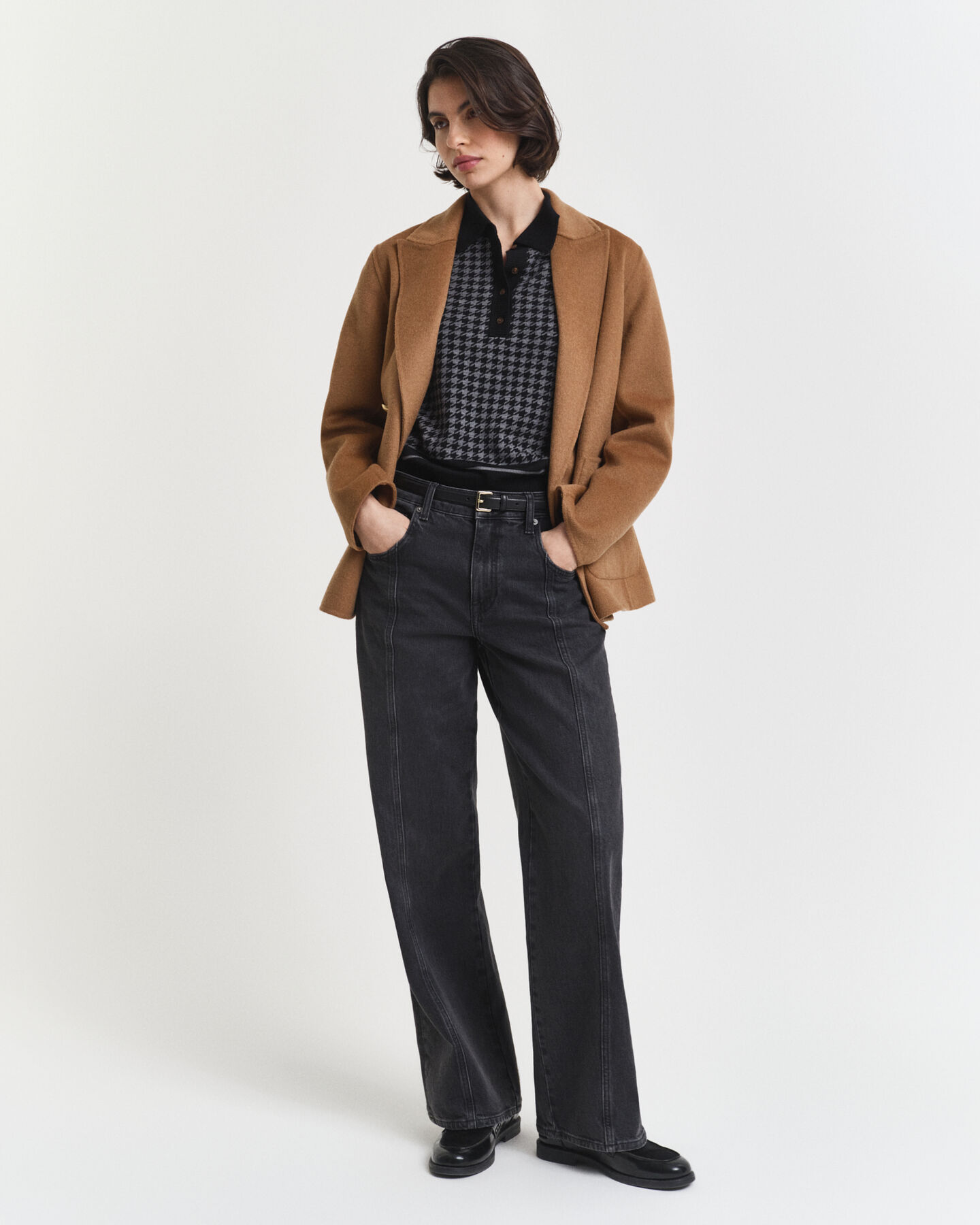 Polotrui met jacquard pied-de-poule