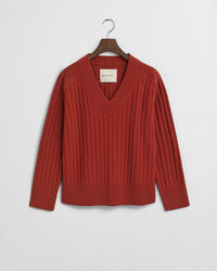 Trui met V-hals van geribde wol