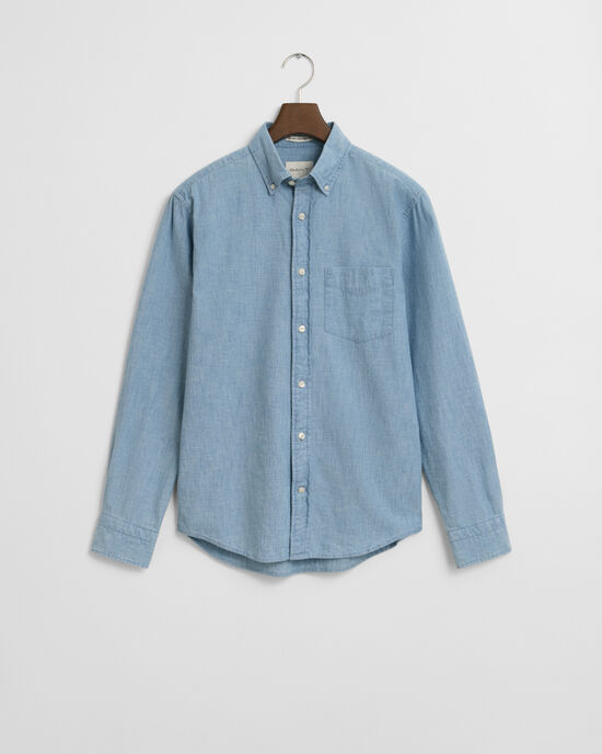 Regular Fit indigo chambray overhemd