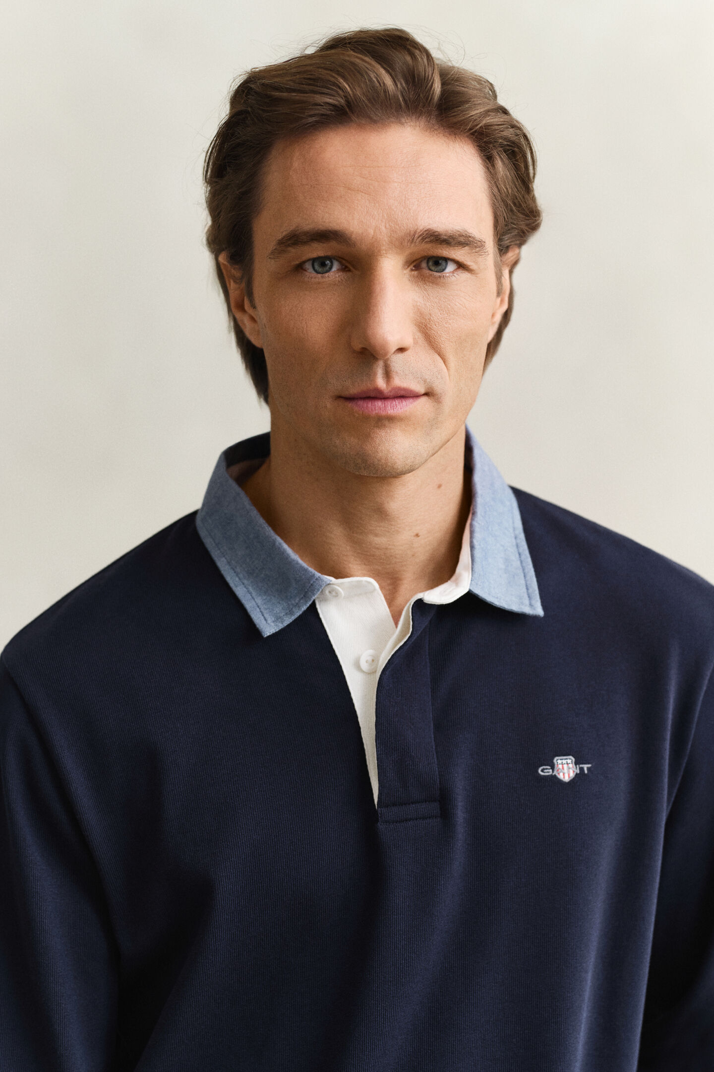 Heavy Rugger met chambray kraag