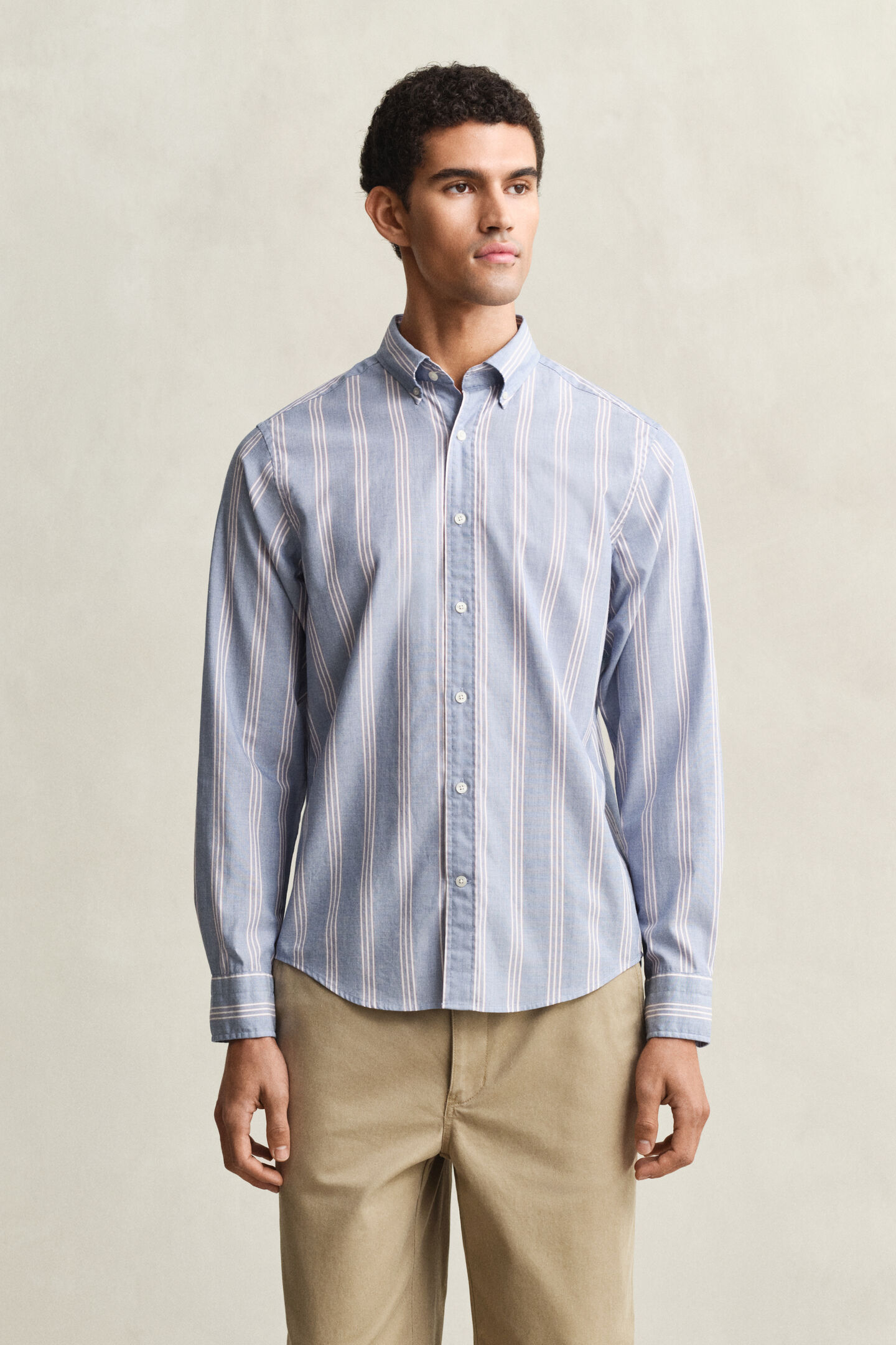 Regular Fit fil-&agrave;-fil poplin overhemd met strepen